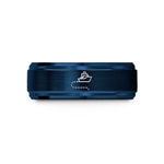 engraved bands for couples – blue tungsten ship route dashes wedding band