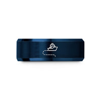 engraved bands for couples – blue tungsten ship route dashes wedding band