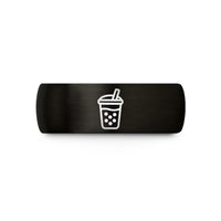 engraved tungsten wedding band – black tungsten boba tea cup wedding band