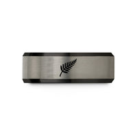 engraved men's tungsten band – black & gray tungsten silver fern wedding band