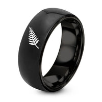 Tungsten Engraved Rings for Men – black tungsten silver fern ring