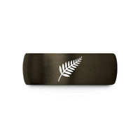 engraved men's tungsten band – gunmetal & black tungsten silver fern wedding band
