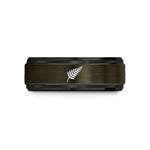 engraved men's tungsten band – gunmetal & black tungsten silver fern wedding band