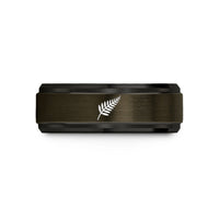 engraved men's tungsten band – gunmetal & black tungsten silver fern wedding band