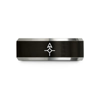 engraved band for him – black & grey tungsten north arrow wedding band