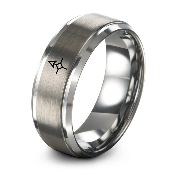 North Arrow – Tungsten Wedding Band, 8 mm, Gray Comfort-Fit Unisex
