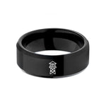 couples matching wedding bands – black tungsten guard tower silhouette wedding band