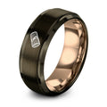 Tamale – Tungsten Wedding Band, 8 mm, Gunmetal, Rose Gold Comfort-Fit Unisex