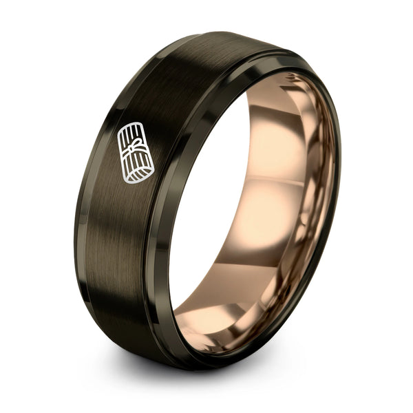 Tamale – Tungsten Wedding Band, 8 mm, Gunmetal, Rose Gold Comfort-Fit Unisex