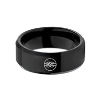 engraved rings for couples – black tungsten belt knot wedding band
