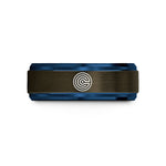 engraved tungsten ring him – gunmetal & blue tungsten concentric traces wedding band