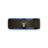 engraved tungsten ring him – gunmetal & blue tungsten light bulb wedding band