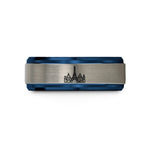 men's tungsten wedding band – blue & grey tungsten paris skyline wedding band