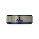 unique men's wedding ring – blue & gray tungsten paris skyline wedding band