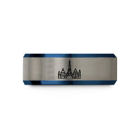 unique men's wedding ring – blue & gray tungsten paris skyline wedding band