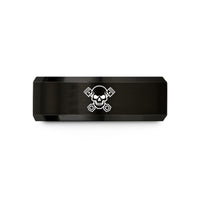 comfort fit band him – black tungsten skull pistons wedding band