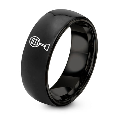 Bus Stop Sign – Tungsten Wedding Band, 8 mm, Black Comfort-Fit Unisex