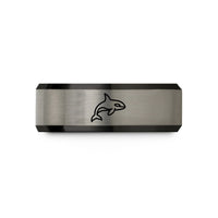 engraved bands for couples – black & gray tungsten orca wedding band