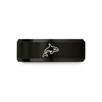 custom couples tungsten band – black tungsten orca wedding band