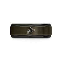 engraved bands for couples – gunmetal & black tungsten orca wedding band