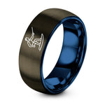 Tungsten Promise Rings for Couples – gunmetal & blue tungsten wakeboarder tow rope ring