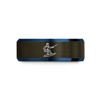 matching rings for couples – gunmetal & blue tungsten wakeboarder tow rope wedding band