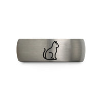 mens tungsten wedding band – black & silver tungsten cat silhouette wedding band