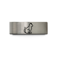wedding ring for guys – gold & grey tungsten cat silhouette wedding band