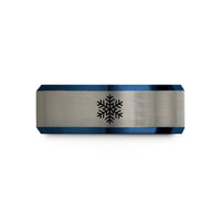 women's tungsten wedding band – black & blue & silver tungsten snowflake star wedding band