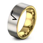 ladies tungsten comfort ring – gold & grey tungsten square root ring