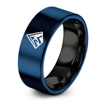 engraved rings for couples – black & blue tungsten summit peak ring