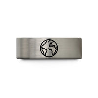 custom tungsten ring designs – grey tungsten earth globe wedding band