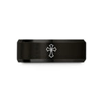 engraved tungsten ring set – black tungsten gothic cross patte wedding band