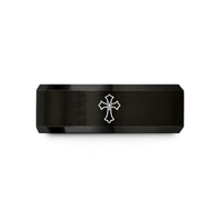 engraved tungsten ring set – black tungsten gothic cross patte wedding band