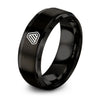 Hazard Stripes – Tungsten Wedding Band, 8 mm, Black Comfort-Fit Unisex