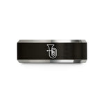 unisex tungsten wedding bands – black & gray tungsten sousaphone wedding band
