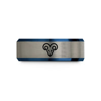 couples tungsten wedding band – black & blue & grey tungsten aries wedding band