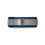 engraved tungsten promise ring – blue & grey tungsten arrow nock string wedding band