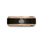 engraved tungsten rings couples – black & rose gold tungsten woodgrain knot wedding band