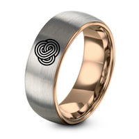 Tungsten Ring for Couples – rose gold & gray tungsten woodgrain knot ring