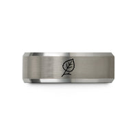 engraved tungsten wedding band – black & grey tungsten birch leaf twig wedding band