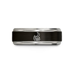 blue men’s wedding ring – black & blue & grey tungsten forest moon wedding band