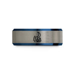 men’s black wedding band – black & blue & silver tungsten forest moon wedding band