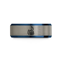 men’s black wedding band – black & blue & silver tungsten forest moon wedding band