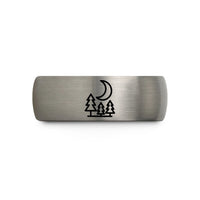 grey men’s comfort ring – black & gray tungsten forest moon wedding band