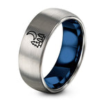 Tungsten Ring for Men BLACK BLUE GREY – blue & gray tungsten forest moon ring