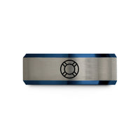 unisex tungsten wedding band – black & blue & gray tungsten lifebuoy wedding band