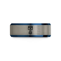 engraved tungsten ring him – black & blue & silver tungsten piston wedding band