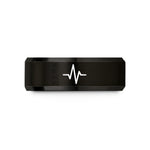 men's tungsten comfort ring – black tungsten ekg heartbeat line wedding band