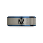 men's titanium wedding ring – black & blue & gray tungsten waterline stripes wedding band